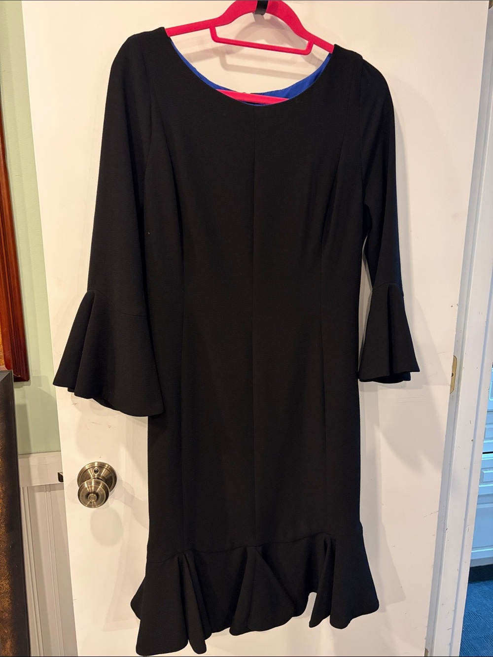 Nue By Shani size 14 Black Ruffle-Hem Long Sleeve Dress with Bell Sleeves